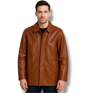 Danier Jacket Mens Leather Brown Long Car Coat Insulated Trench Size XL‎